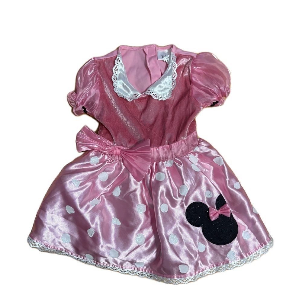Disney Minnie Mouse Pink Satin Polka Dot Costume Dress 12-24 mos